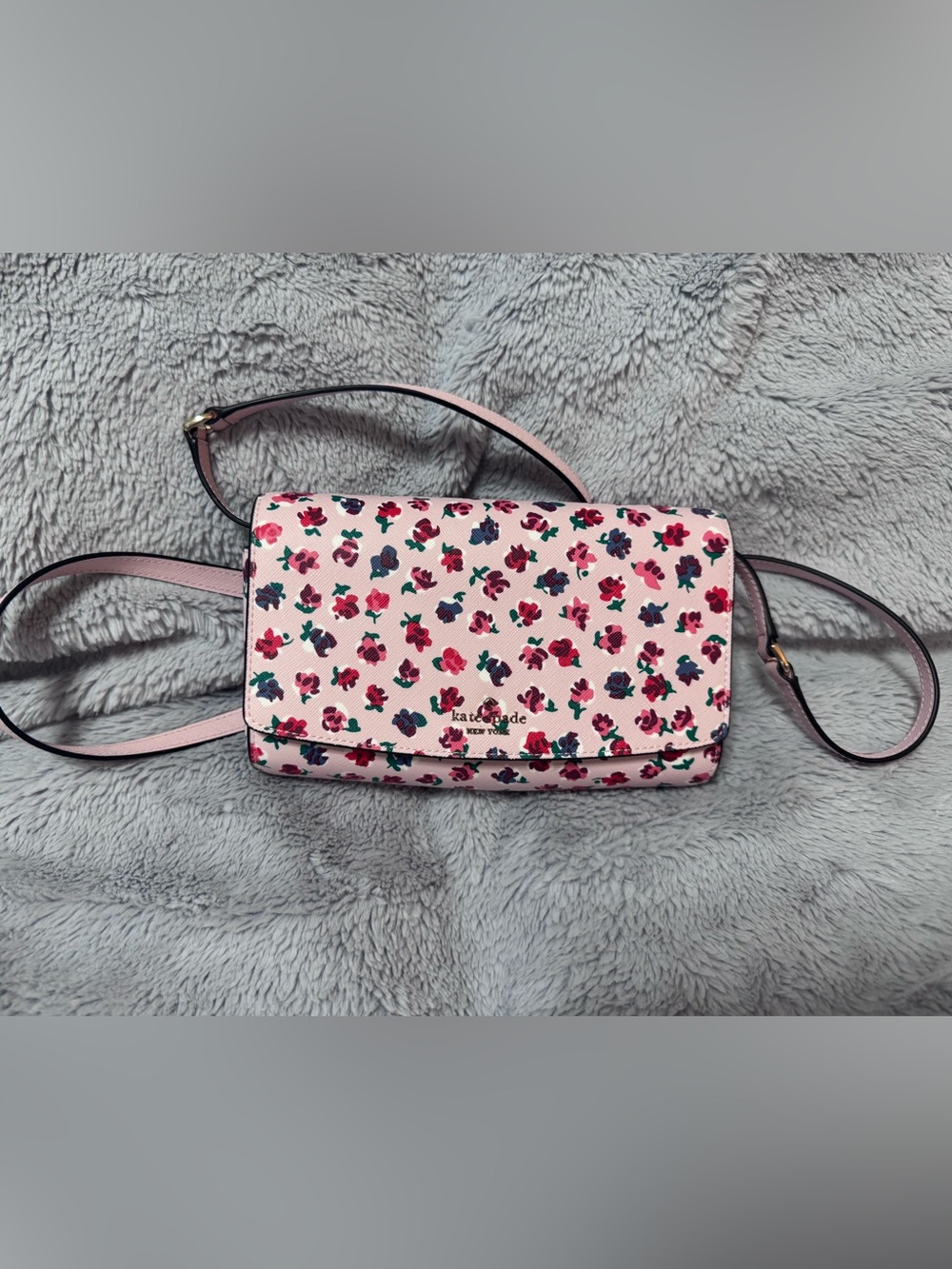 kate spade Pink Floral Leather Crossbody compact Laurel Way